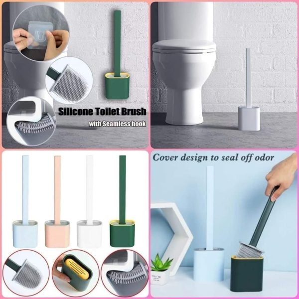Black Silicone Toilet Brush with Long Handle Flexible Cleaner MINI Bathroom Brush Quick Drying Holder Bathroom Accessories - Image 1