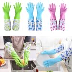 1 Pair Reusable Cleaning Kitchen Hand Gloves Kitchen Cleaning Gloves with Plush Liner Household Dishwashing Gloves Non-slip Waterproof
