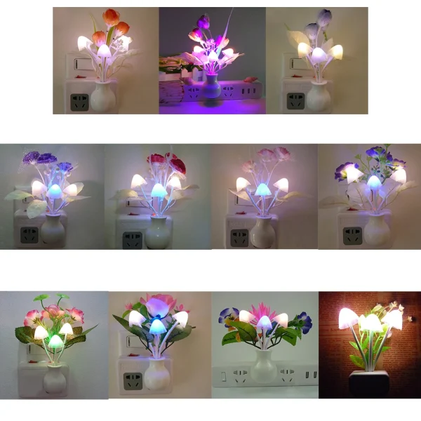 0.5W LED Night Light With Auto Sensor Energy Saving Plug in LED Night Light Dream Nightlight Rose Flower Mushroom Night Lights - Image 7