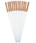 12 pcs Skewers Stainless Barbecue Skewers Flat Kebab Sticks with Wooden Handle