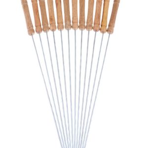 12 pcs Skewers Stainless Barbecue Skewers Flat Kebab Sticks with Wooden Handle