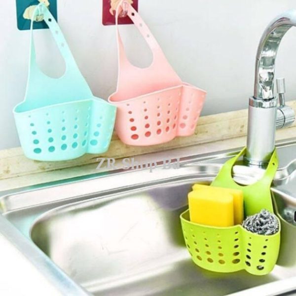 Besin-Bag-Silicon.jpg Sink Hanging Drain Basket Storage Hanging Basket Storage Rack Drain rack Adjustable Snap On Soap Sponge Holder For Sink Rack Kitchen Gadgets - Image 1