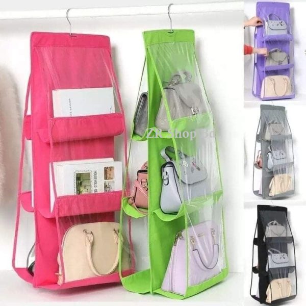 Hanging-Bag.jpg 6 Pocket Handbag Hanging Closet Organizer Hanging Purse Organizer Transparent Handbag Storage Hanger Closet Organizer - Image 1