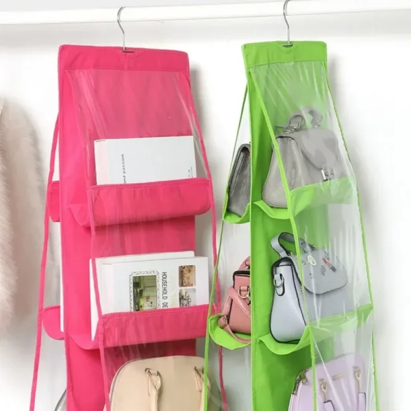 6 Pocket Handbag Hanging Closet Organizer Hanging Purse Organizer Transparent Handbag Storage Hanger Closet Organizer - Image 3