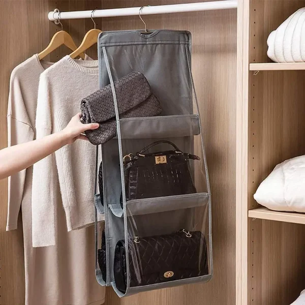 6 Pocket Handbag Hanging Closet Organizer Hanging Purse Organizer Transparent Handbag Storage Hanger Closet Organizer - Image 2