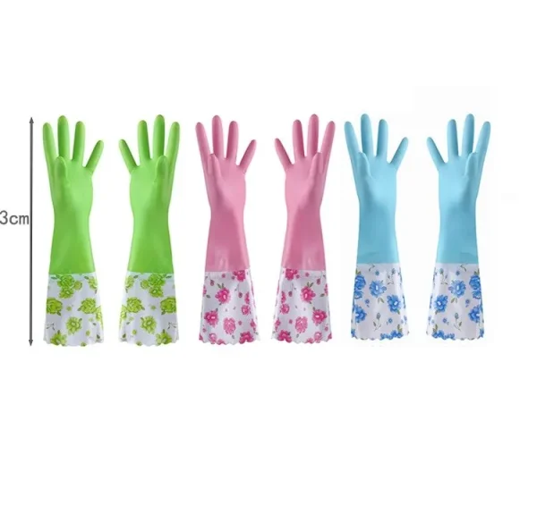 1 Pair Reusable Cleaning Kitchen Hand Gloves Kitchen Cleaning Gloves with Plush Liner Household Dishwashing Gloves Non-slip Waterproof - Image 6