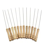 12 pcs Skewers Stainless Barbecue Skewers Flat Kebab Sticks with Wooden Handle - Image 6