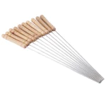 12 pcs Skewers Stainless Barbecue Skewers Flat Kebab Sticks with Wooden Handle - Image 2