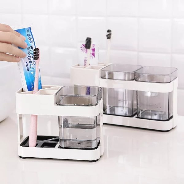 Toothbrush Stand 2 in 1 Multi-functional ABS Wide Application Detachable Toothbrush Holder Set for Bathroom - Image 2