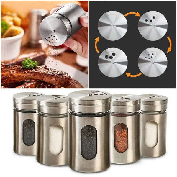 Stainless Steel Spice Jars Seasoning Spices Storage Box Glass Salt Sugar Stirrer Bottle Herbs Jar Container For Condiments Barbecue Kitchen Accessories - Image 3