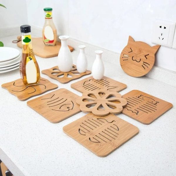 1PCS Wooden Place Mat 14.8*14.8cm Heat Resistant Hot Pot Coasters Tea Cup Mat Desktop Ornament Home Kitchen Supplies - Image 2
