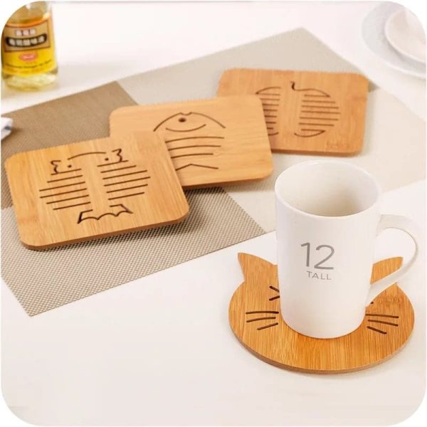 www-3.jpg 1PCS Wooden Place Mat 14.8*14.8cm Heat Resistant Hot Pot Coasters Tea Cup Mat Desktop Ornament Home Kitchen Supplies - Image 1