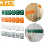 Cuttable Key Necklace Hanger Sticky Hooks For Wall Waterproof Bath Ball Towel Rack Space-saving Sundries Holder Strong Bearing Storage Shelf Self-adhesive Six Linked Row Hook - Image 6