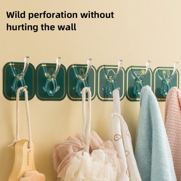 Cuttable Key Necklace Hanger Sticky Hooks For Wall Waterproof Bath Ball Towel Rack Space-saving Sundries Holder Strong Bearing Storage Shelf Self-adhesive Six Linked Row Hook - Image 2