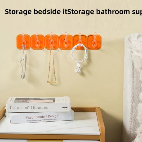 Cuttable Key Necklace Hanger Sticky Hooks For Wall Waterproof Bath Ball Towel Rack Space-saving Sundries Holder Strong Bearing Storage Shelf Self-adhesive Six Linked Row Hook - Image 7